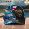 Maxcorners Fishing American Flag Leather Zipper Personalized Name 3D Cap (12 Fish Species)