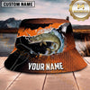 Maxcorners Fishing Bold Orange Black Fishing Scene with Dynamic Splash Personalized Name 3D Bucket Hat (13 Fish Species)