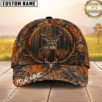 Maxcorners Whitetail Deer Hunting Autumn Forest Antlers Multiple Options Personalized Name 3D Cap