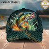 Maxcorners Fishing Green Scale Water Splash Personalized Name 3D Cap (12 Fish Species)