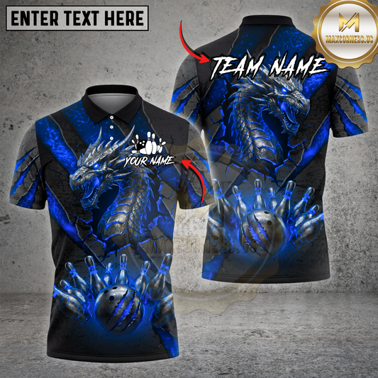 Maxcorners Bowling Shirt Dragon Fire Claw Strike Ball Dark Fantasy Graphic Multicolor Options Personalized Name, Team Name 3D Shirt (4 Colors)