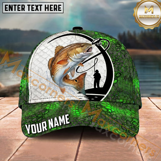 Maxcorners Fishing Green Honeycomb Hook Angler Personalized Name 3D Cap (12 Fish Species)