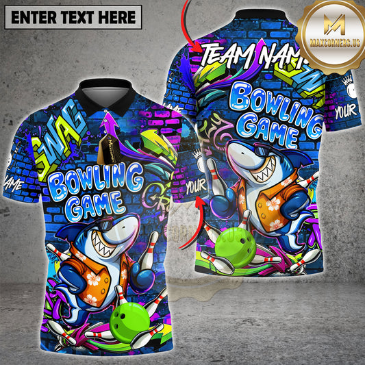 Maxcorners Bowling Shirt Graffiti Shark Neon Street Art Brick Wall Multicolor Options Personalized Name, Team Name 3D Shirt (6 Colors)