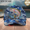 Maxcorners Fishing Blue Camouflage Splash Personalized Name 3D Cap (12 Fish Species)