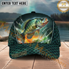 Maxcorners Fishing Green Scale Water Splash Personalized Name 3D Cap (12 Fish Species)