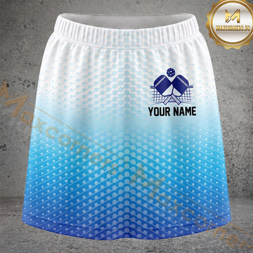 Maxcorners Pickleball White Blue Gradient Dot Paddle Personalized 3D Skort, Skirts With Shorts