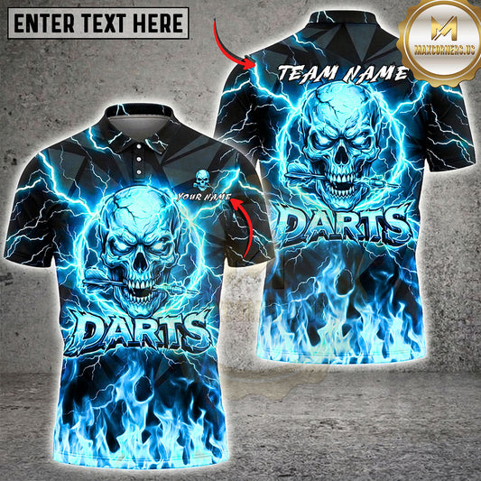 Maxcorners Darts Flaming Skull Bold Typography Multiple Options Personalized Name, Team Name 3D Shirt