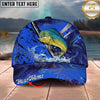 Maxcorners Fishing Blue Swirl Water Splash Personalized Name 3D Cap (12 Fish Species)