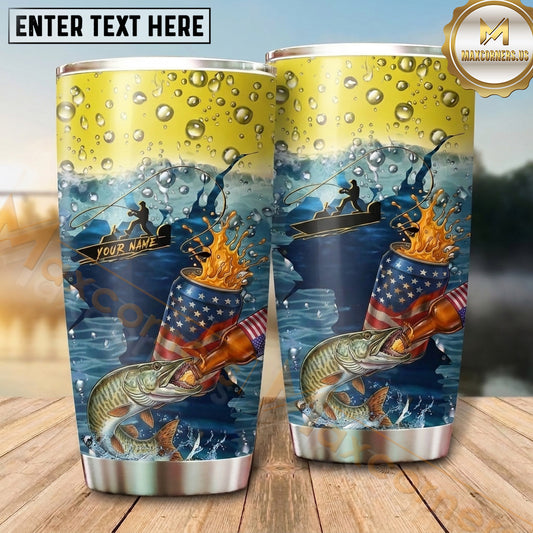 Maxcorners Fishing Tumbler Beer Foam Patriotic Splash Design Personalized Name Tumbler (13 Species)