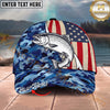 Maxcorners Fishing USA Flag Blue Camouflage Personalized Name 3D Cap (12 Fish Species)