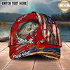 Maxcorners Fishing Ripped Red American Flag Hook Personalized Name 3D Cap (12 Fish Species)