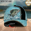 Maxcorners Fishing Light Blue Water Texture Black Trim Personalized 3D Cap (12 Fish Species)