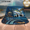 Maxcorners Fishing Blue Scale Ocean Angler Personalized 3D Bucket Hat (12 Fish Species)