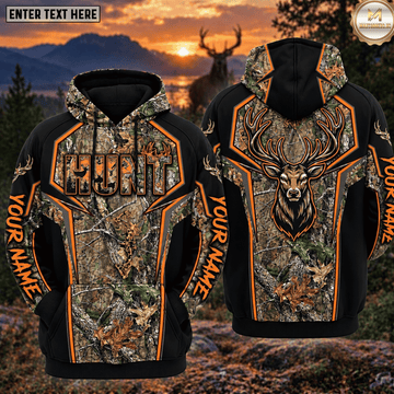Maxcorners Deer Hunting Hunt Orange Black Real Tree Camo Buck Head Bowhunting Personalized Hoodie Your Name 3D Hoodie