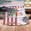 Maxcorners Fishing Patriotic Flag Personalized Name 3D Bucket Hat (12 Fish Species)