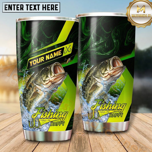Maxcorners Fishing Tumbler Lime Green Diagonal Racing Design Personalized Name Tumbler (13 Species)