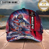 Maxcorners Fishing Patriotic American Flag Stars Stripes Fishing Design with Dynamic Splash Personalized Name 3D Cap (13 Fish Species)