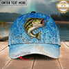 Maxcorners Fishing Light Blue Water Splash Personalized Name 3D Cap (12 Fish Species)