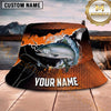 Maxcorners Fishing Bold Orange Black Fishing Scene with Dynamic Splash Personalized Name 3D Bucket Hat (13 Fish Species)