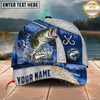 Maxcorners Fishing  Splash Water Fish Scale Lake View Personalized Name 3D Cap (12 Fish Species)