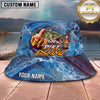 Maxcorners Fishing Blue Water Splash Personalized Name 3D Bucket Hat (12 Fish Species)