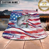 Maxcorners Fishing Watercolor American Flag Splash Personalized 3D Bucket Hat (13 Fish Species)