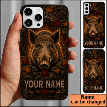 Maxcorners Hunting Boar Pinecone Autumn Leaves Customized Name Phone Case