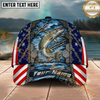 Maxcorners Fishing American Flag Metal Chain Personalized Name 3D Cap (12 Fish Species)