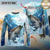 Maxcorners Fishing Blue Water Splash Personalized Name, Team Name 3D Long Sleeve Shirt ( 12 Fish Species)