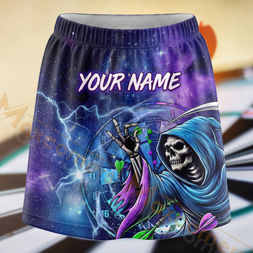 Maxcorners Darts Purple Lightning Grim Reaper Dartboard Personalized 3D Skort, Skirts With Shorts
