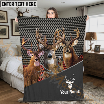 Maxcorners Trophy Buck Trio Metal Mesh Background Personalized 3D Blanket