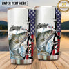 Maxcorners Fishing Tumbler White Patriotic Flag Stripe Design Personalized Name Tumbler (13 Species)