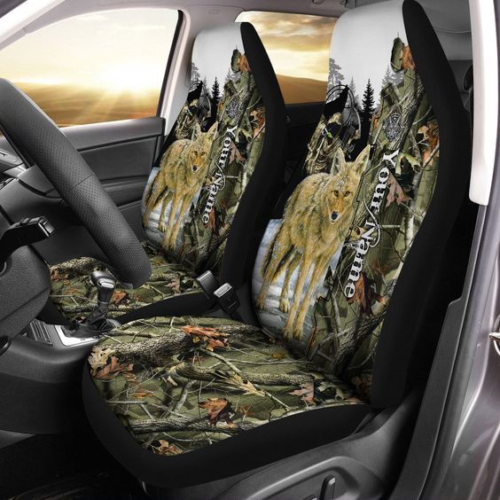 Maxcorners Personalized Name Coyote Hunting Camouflage Car Seat Covers