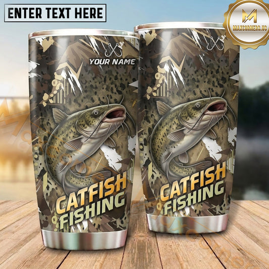 Maxcorners Fishing Tumbler Olive Camouflage Shard Design Personalized Name Tumbler (13 Species)