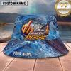 Maxcorners Fishing Blue Water Splash Personalized Name 3D Bucket Hat (12 Fish Species)