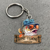 Maxcorners Fishing Keychain Cartoon Bass Fish With Green Camo Hat Sunglasses Gone Fishing Personalized Name 2D Keychain