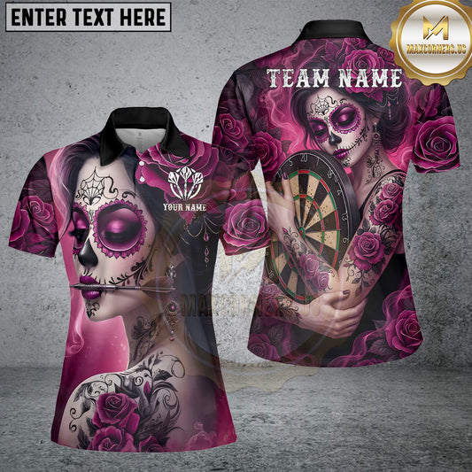 Maxcorners Sugar Skull Darts Shirt Rose Tattoo Gothic Art Multicolor Options Personalized Name, Team Name 3D Shirt For Women (4 Colors)
