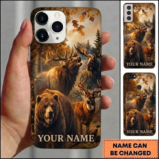 Maxcorners Hunting Bear Elk Deer Autumn Forest Customized Name Phone Case