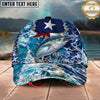 Maxcorners Fishing Texas Flag Ocean Wave Personalized Name 3D Cap (12 Fish Species)