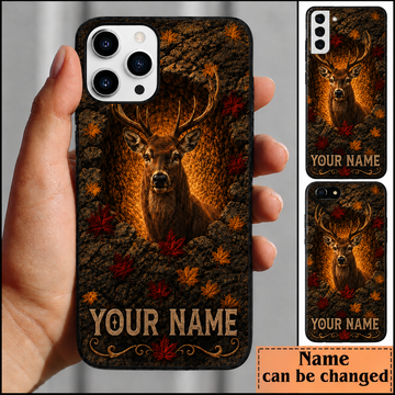 Maxcorners Hunting Deer Pinecone Autumn Leaves Customized Name Phone Case