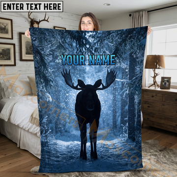 Maxcorners Winter Moose Snow Forest Personalized 3D Blanket