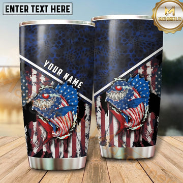 Maxcorners Fishing Tumbler Dark Patriotic Flag Emblem Design Personalized Name Tumbler (13 Species)