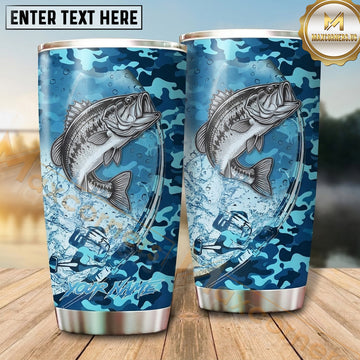 Maxcorners Fishing Tumbler Blue Digital Camouflage Design Personalized Name Tumbler (13 Species)