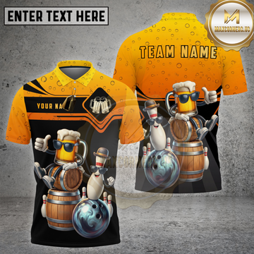 Maxcorners Bowling Beer Mug & Pin Cartoon Party Graphic Multi Options Personalized Name, Team Name 3D Shirt