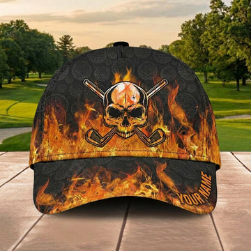 Maxcorners Flaming Skull 3D Golf Personalized Name Cap