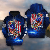 Maxcorners Personalized Bass Fishing 3D American Flag Patriotic Hoodie