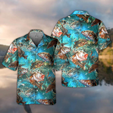 Maxcorners Bass Fishing Water All Over Print 3D Hawaiian Shirt