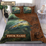 Maxcorners Bass In The Ocean Personalized Fishing Bedding Set