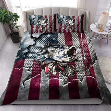 Maxcorners American Flag Fishing Bedding Set