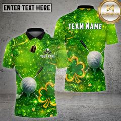 Maxcorners Golf St Patrick Green Fireworks Shamrock Pattern Multi Options Personalized Name, Team Name 3D Shirt
